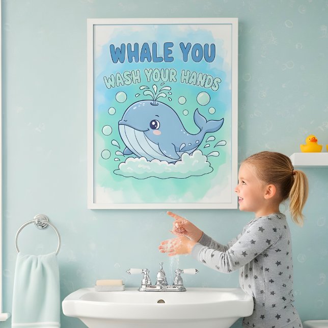 Whale You Wash Your Hands Kids Bathroom Wall Art Poster (Von Creator hochgeladen)