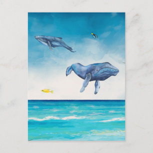Whales Fantasy Beach Watercolor Postkarte