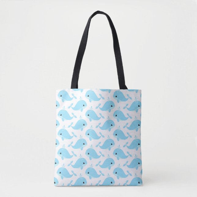 Whales Illustration Pattern Printed Tote Bag Whale (Vorderseite)