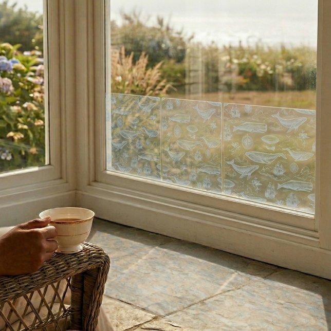 Whales in the Clouds II | Celestial Voyage Fensteraufkleber (Lifestyle Shot)