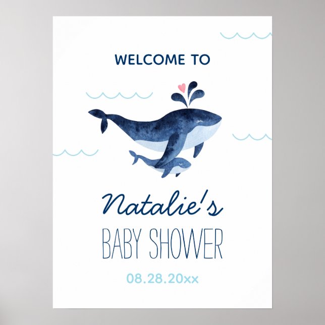 Whales Nautical Under Sea Baby Dusche Empfang Poster (Vorne)