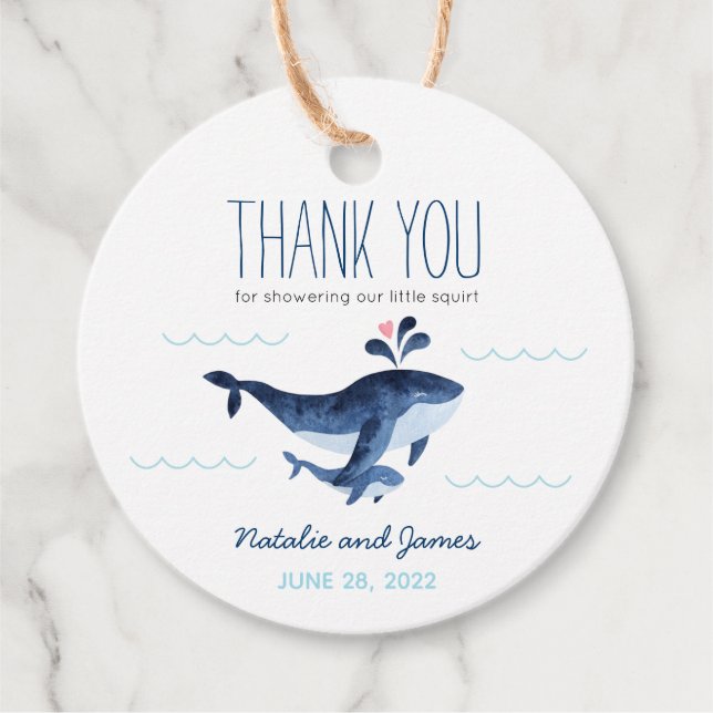 Whales Nautical Under Sea Baby Shower Geschenkmark Geschenkanhänger (Vorderseite)