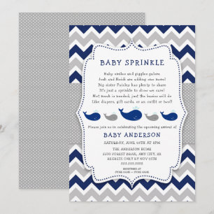 Whales Navy Gray Baby Sprinkle Einladung