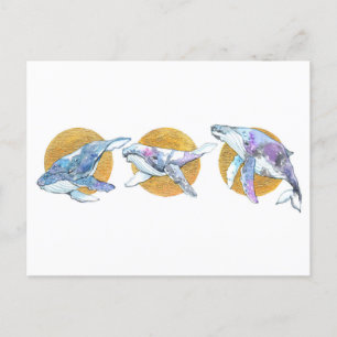 Whales Trio Fly Float and Dream A Postkarte