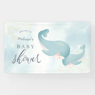Whales Watercolor Blue Boy Baby Dusche Willkommen Banner