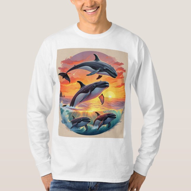 Whalfamilie Sunset Splash T-Shirt (Vorderseite)