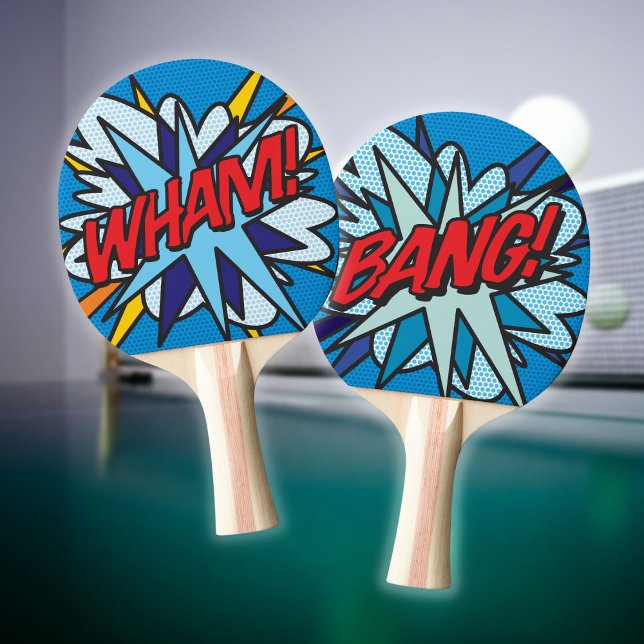 WHAM BANG Fun Retro Comic Pop Art Tischtennis Schläger (WHAM BANG Fun Retro Comic Book Pop Art Ping Pong Paddle)