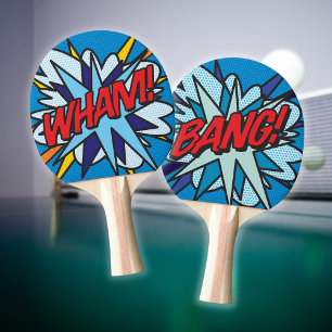 WHAM BANG Lustige Retro-Comic-Book-Pop-Art Tischtennis Schläger