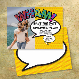 WHAM Foto Save the Date Fun Retro Comic Book Ankündigungspostkarte