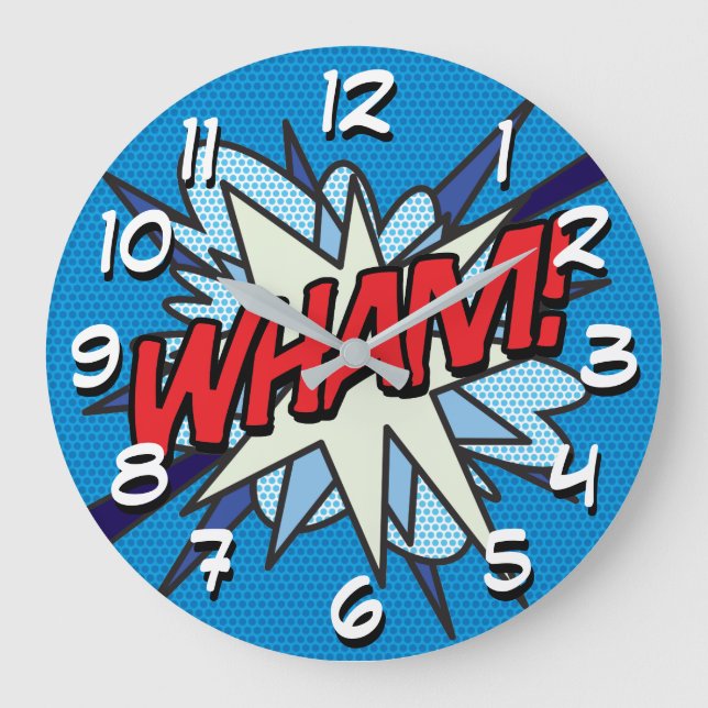 WHAM Fun Modern Comic Book Typografy Große Wanduhr (Vorderseite)