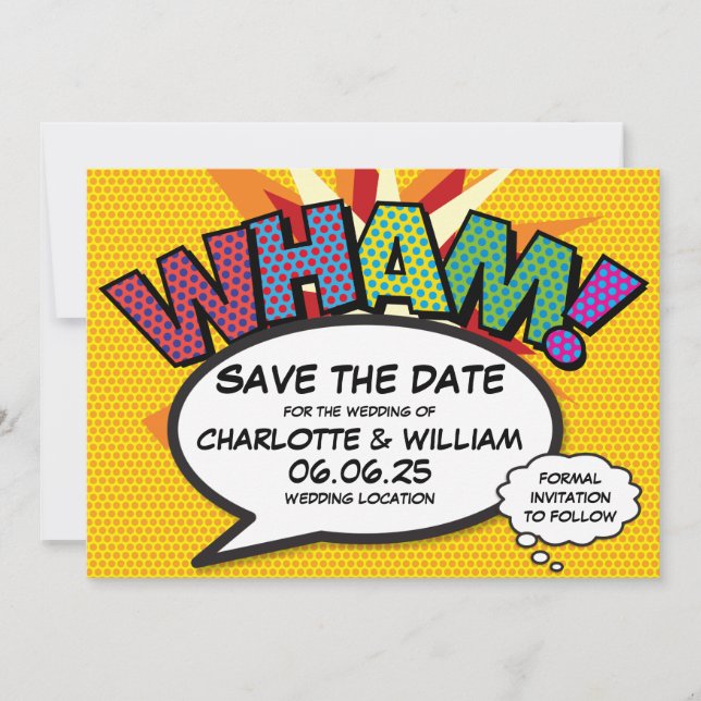 WHAM Rettet das Datum Spaß Retro-Comic-Book-Pop-Ar Save The Date (Vorderseite)