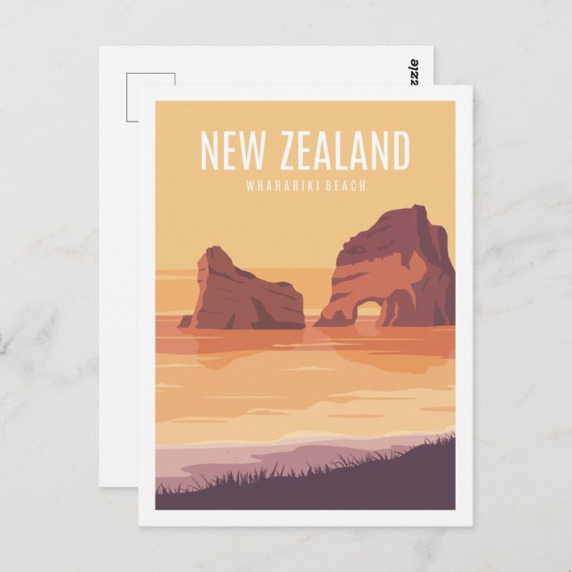 Wharariki Beach Neuseeland Reisevorführung Postkarte (Vorne/Hinten)