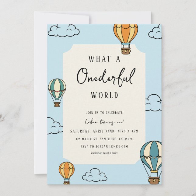What a Onederful World Birthday Party Invitation Einladung (Vorderseite)
