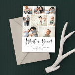 What A Year Modern Family Photo Collage Review Feiertagskarte<br><div class="desc">This modern holiday photo card is a stylish way to showcase your photos. Featuring 8 of your photos with modern brush script that says "What a Year". A great way to share and review your year with loved ones. Add your own custom newsletter to the back, or simply delete the...</div>