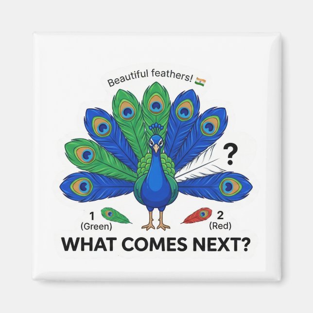 What Comes Next? Peacock India Pattern Logic Magnet (Vorne)