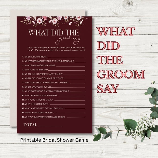 What Did the Groom Say BridalShower Game, Burgundy (Von Creator hochgeladen)