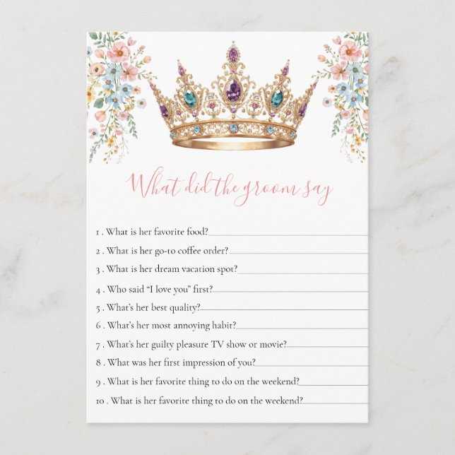What Did the Groom Say queen Bridal Shower Game Begleitkarte (Vorderseite)