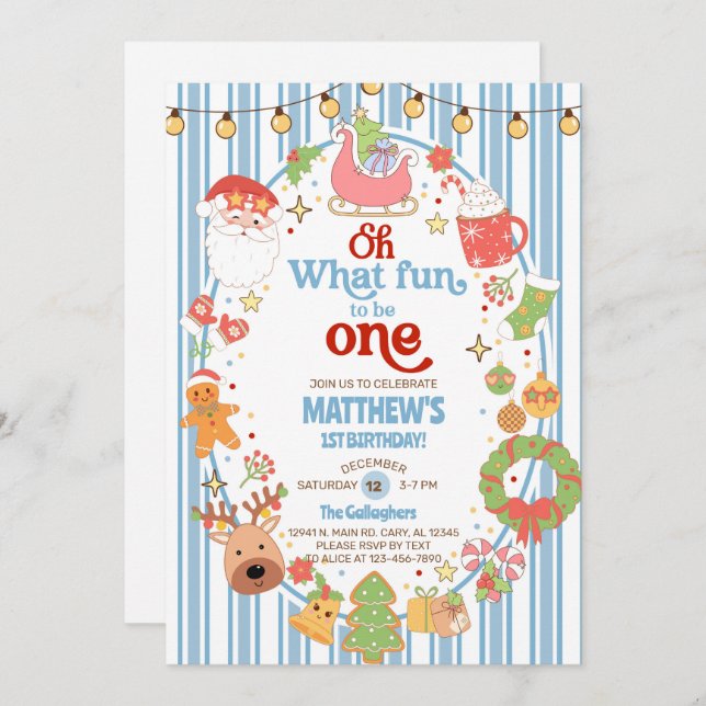 What fun to be One boy 1st birthday invite. Einladung (Vorne/Hinten)