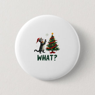 What Funny Cat Pushing Christmas Tree Over Cat Xma Button