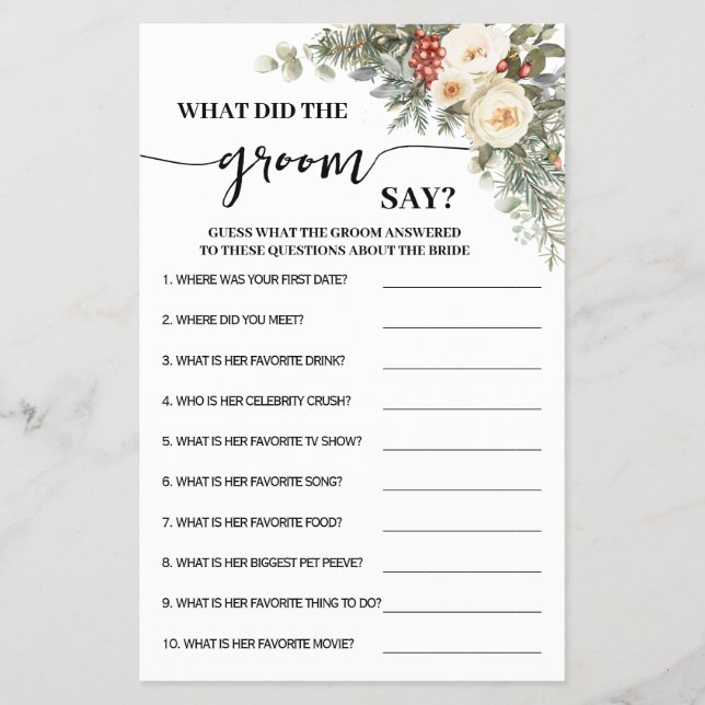 What Groom Say Winter Bridal Shower Game Card Flyer (Vorne)