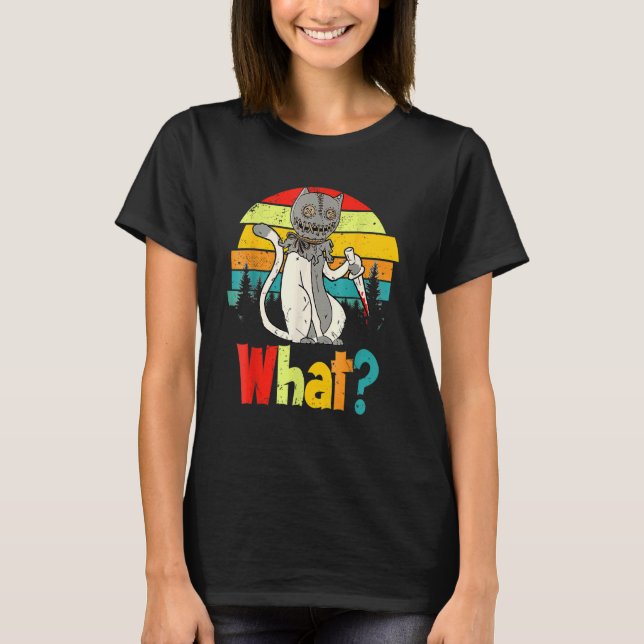 What Murderous Cat Holding Knife  Halloween Costum T-Shirt (Vorderseite)