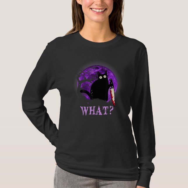 What Murderous Cat Holding Knife Halloween Costume T-Shirt (Vorderseite)