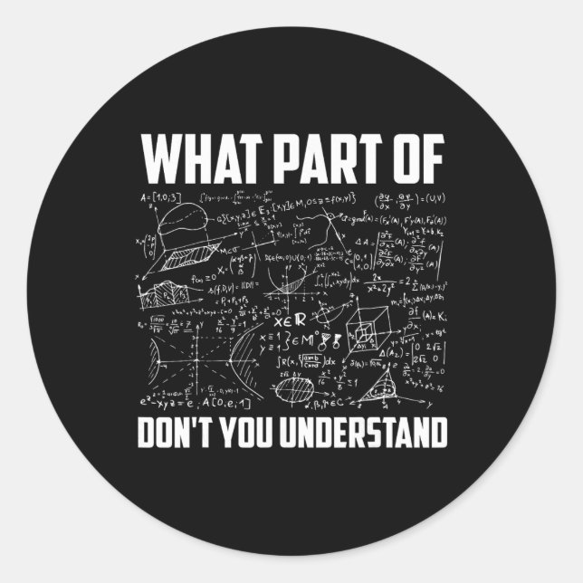 What Part Of Don't You Understand Funny Math Teach Runder Aufkleber (Vorderseite)