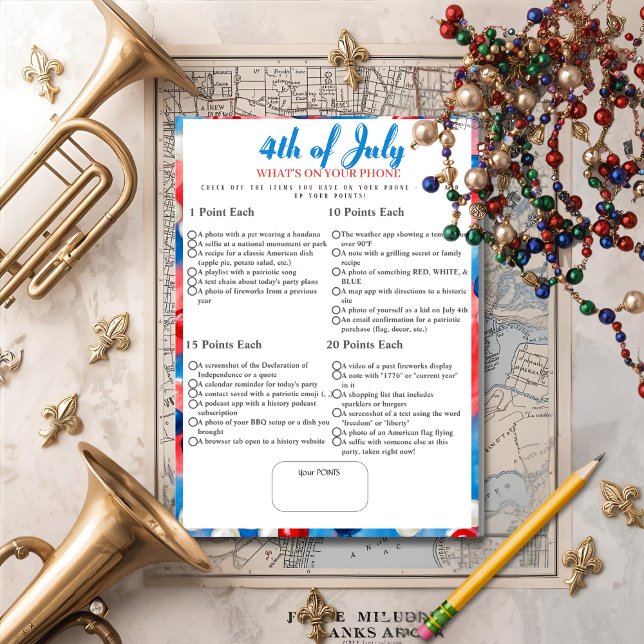 What’s in Your Phone? 4th of July Game Beads card Einladung (What’s in Your Phone? 4th of July Game Beads card)