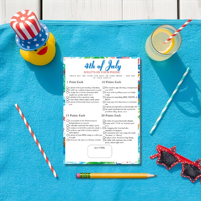 What’s in Your Phone? 4th of July Game pool card Einladung (What’s in Your Phone? 4th of July Game pool card)