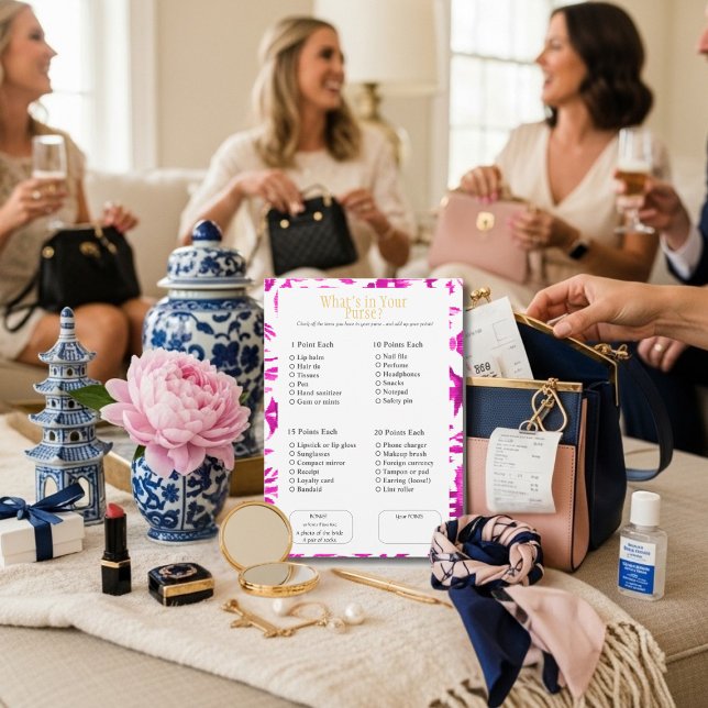 What’s in Your Purse? Bridal  Shower Pink Game Einladung (What’s in Your Purse? Bridal Shower Pink Game)