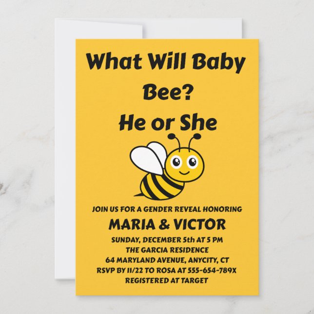 What Will Baby Bee Gender Reveal Einladung (Vorderseite)