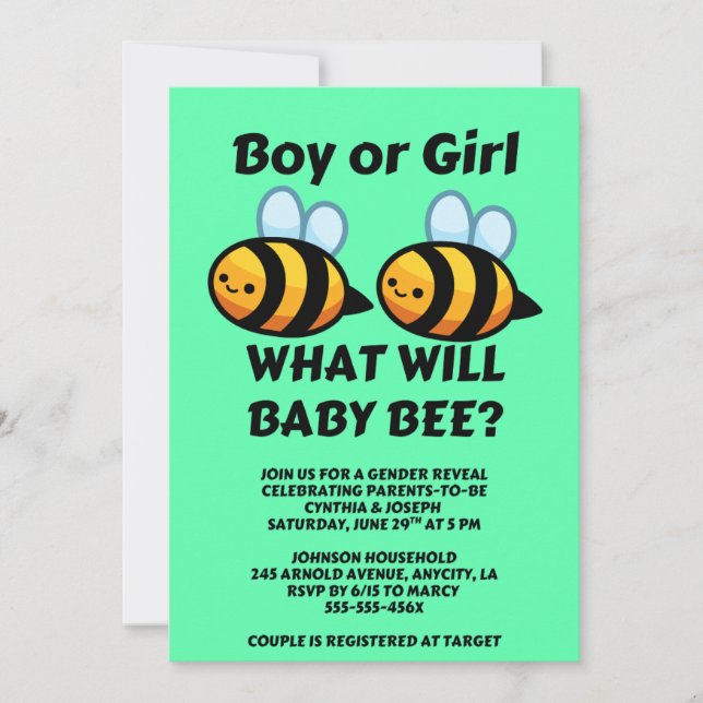 What Will Baby Bee gender reveal party Einladung (Vorderseite)