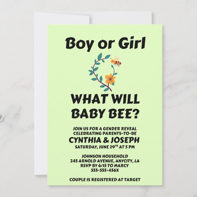 What Will Baby Bee gender reveal party Einladung (Vorderseite)