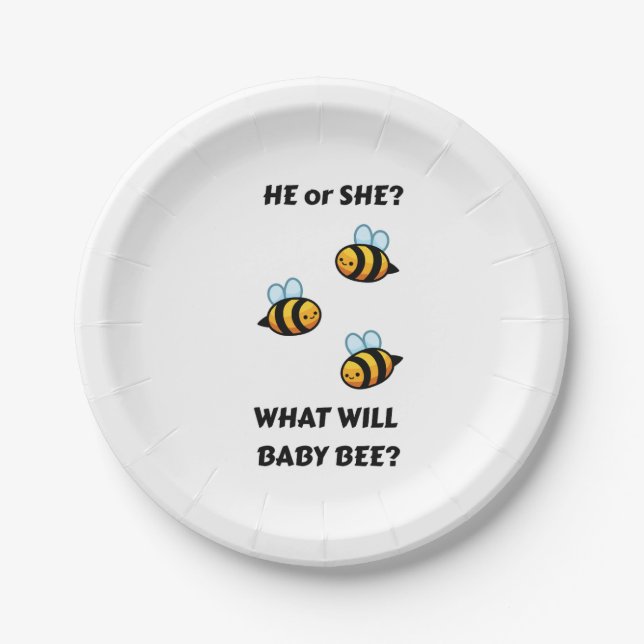 What Will Baby Bee gender reveal party Pappteller (Vorderseite)