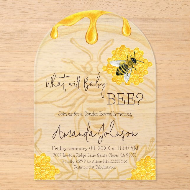 What Will Baby Bee Rustic Honeycomb Gender Reveal Acryleinladungen (Vorderseite)