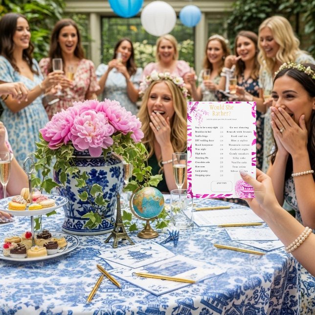 What Would She Choose? Pink Bridal Shower game Einladung (What Would She Choose? Pink Bridal Shower game)