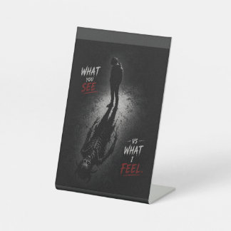 What You See vs What I Feel: Smiling Outside, Figh Sockelschild