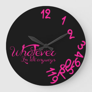 Whatever Clock - Hot Pink and Black Wall Clock Große Wanduhr