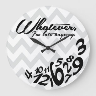 whatever - gray and white chevron große wanduhr