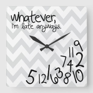 whatever - gray and white chevron quadratische wanduhr