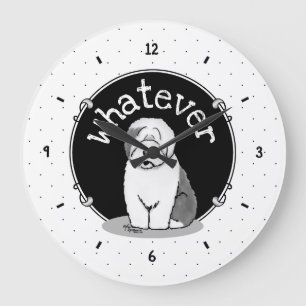 Whatever What? Old English Sheepdog (Gray 1) Funny Große Wanduhr