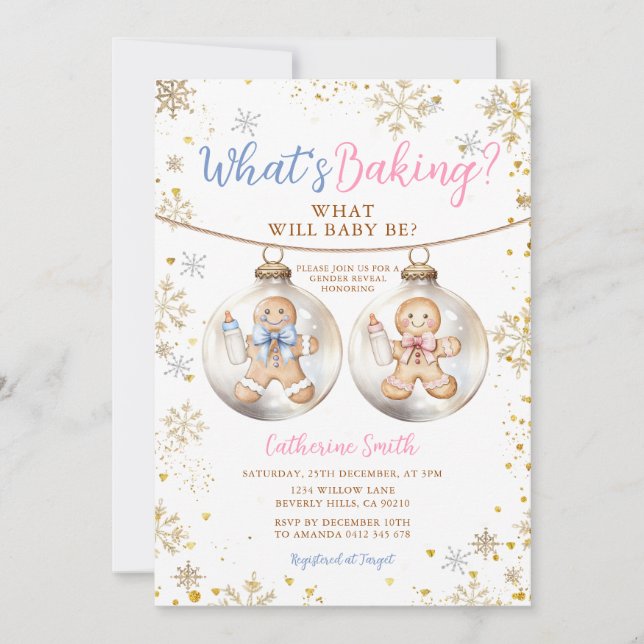 What's Baking Gingerbread Ornament Gender Reveal Einladung (Vorderseite)