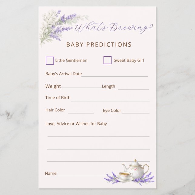 What's Brewing Tea Party Baby Prediction Card Flyer (Vorne)