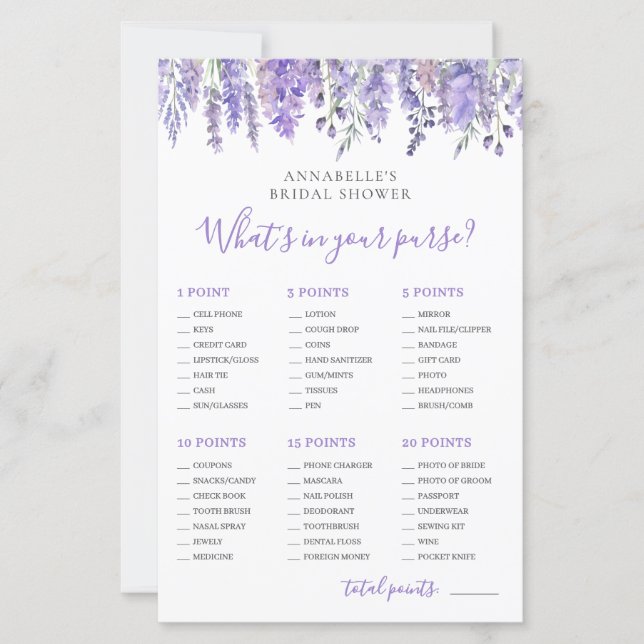 What's In Your Purse Bridal Shower Game (Vorderseite)