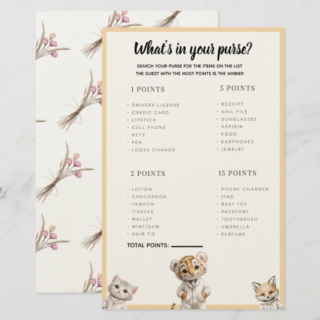 Whats in your purse? Whimsical Pajama Animals Briefpapier (Vorne/Hinten)