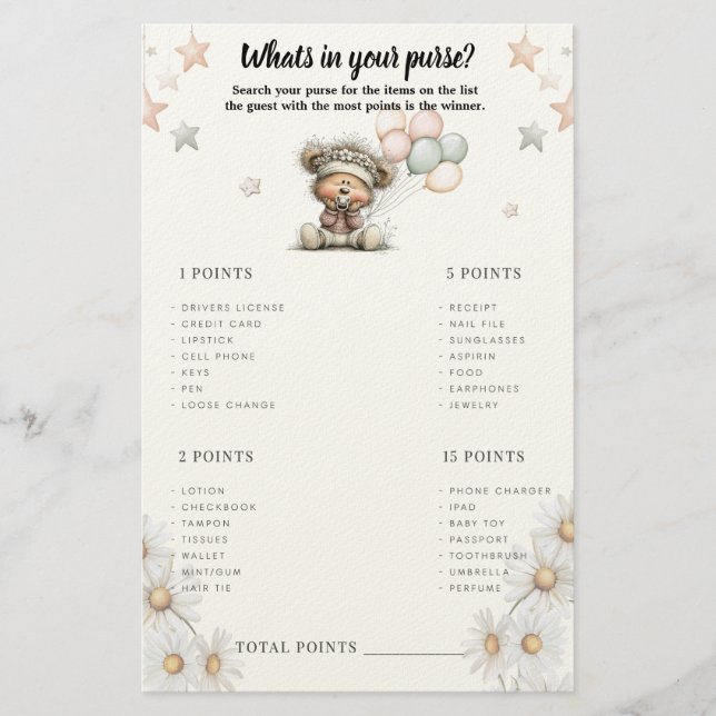 Whats in your purse? Whimsical Teddy Bear Game Briefpapier (Vorderseite)