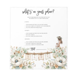 Whats on your phone? Baby Shower Game Notizblock