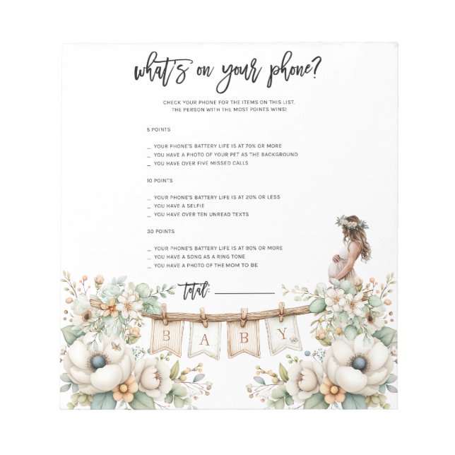 Whats on your phone? Baby Shower Game Notizblock (Vorderseite)