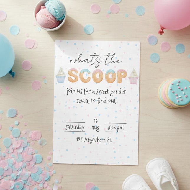 Whats the scoop? Gender reveal invitation Einladung (Von Creator hochgeladen)