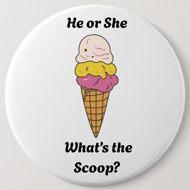 What's the Scoop gender reveal party Button (Vorderseite)